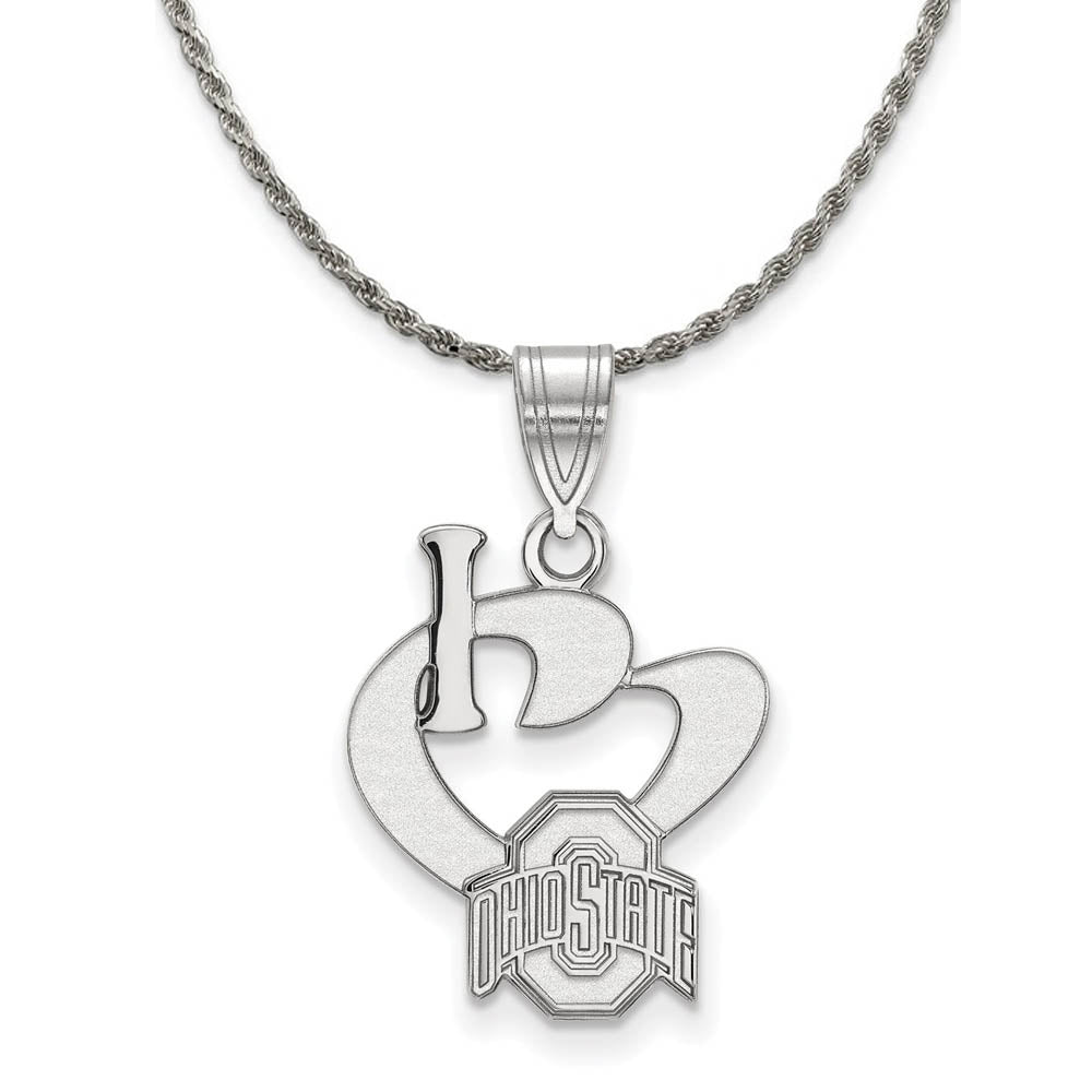 Sterling Silver Ohio State Large I Love Logo Pendant Necklace, Item N18714 by The Black Bow Jewelry Co.