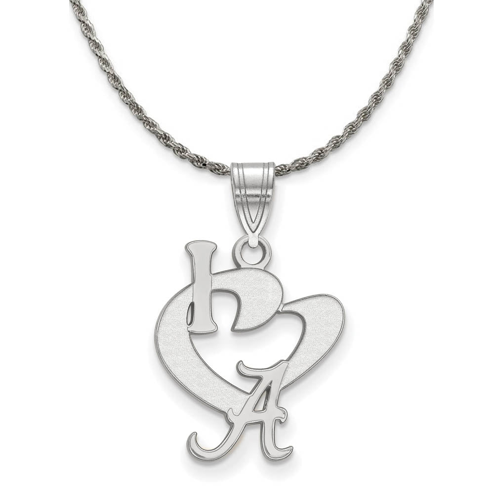 Sterling Silver U. of Alabama Lg 'I love A' Pendant Necklace, Item N18717 by The Black Bow Jewelry Co.