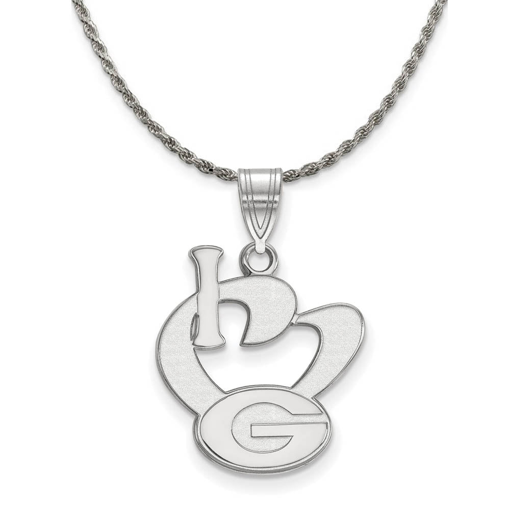 Sterling Silver U. of Georgia Large 'I Love G' Pendant Necklace, Item N18719 by The Black Bow Jewelry Co.