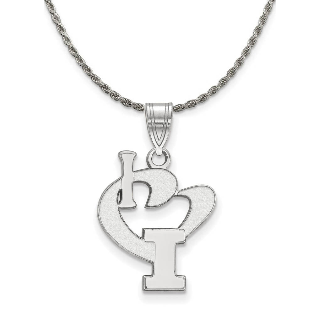 Sterling Silver U. of Illinois Large I Love Logo Necklace, Item N18722 by The Black Bow Jewelry Co.