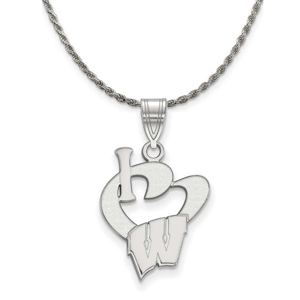 Sterling Silver U. of Wisconsin Large I Love Logo Necklace, Item N18731 by The Black Bow Jewelry Co.