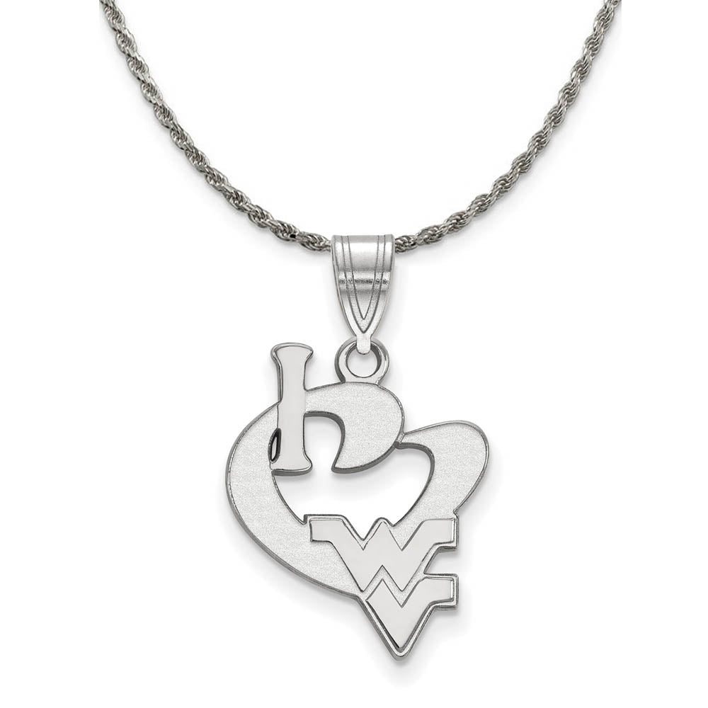 Sterling Silver West Virginia U Large I Love Logo Necklace, Item N18734 by The Black Bow Jewelry Co.
