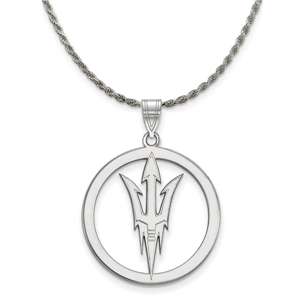 Sterling Silver Arizona State Large Circle Pendant Necklace, Item N18735 by The Black Bow Jewelry Co.