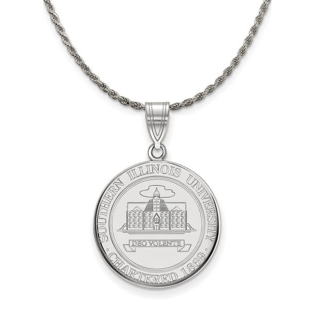 Sterling Silver Southern Illinois U. Large Crest Disc Necklace, Item N18738 by The Black Bow Jewelry Co.