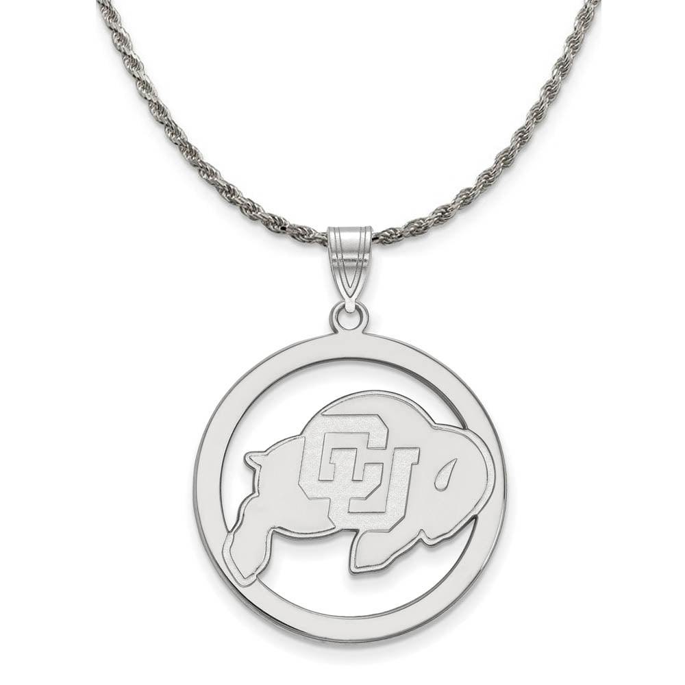 Sterling Silver U. of Colorado Large Circle Pendant Necklace, Item N18742 by The Black Bow Jewelry Co.