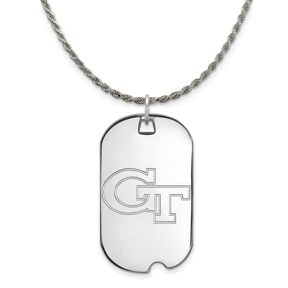 Sterling Silver Georgia Technology Large Dog Tag Necklace, Item N18748 by The Black Bow Jewelry Co.