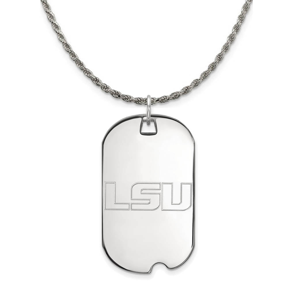 Sterling Silver Louisiana State Large Dog Tag Necklace, Item N18749 by The Black Bow Jewelry Co.