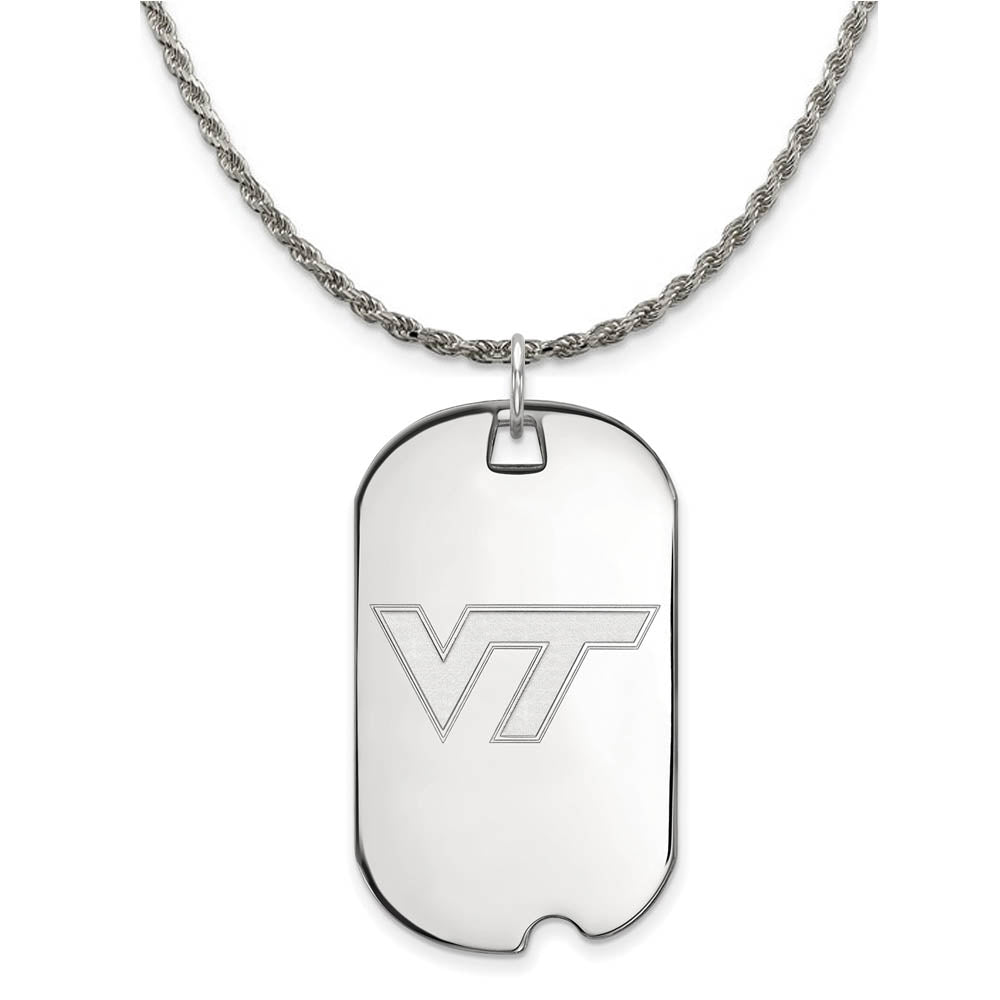 Sterling Silver Virginia Tech Large Dog Tag Pendant Necklace, Item N18755 by The Black Bow Jewelry Co.