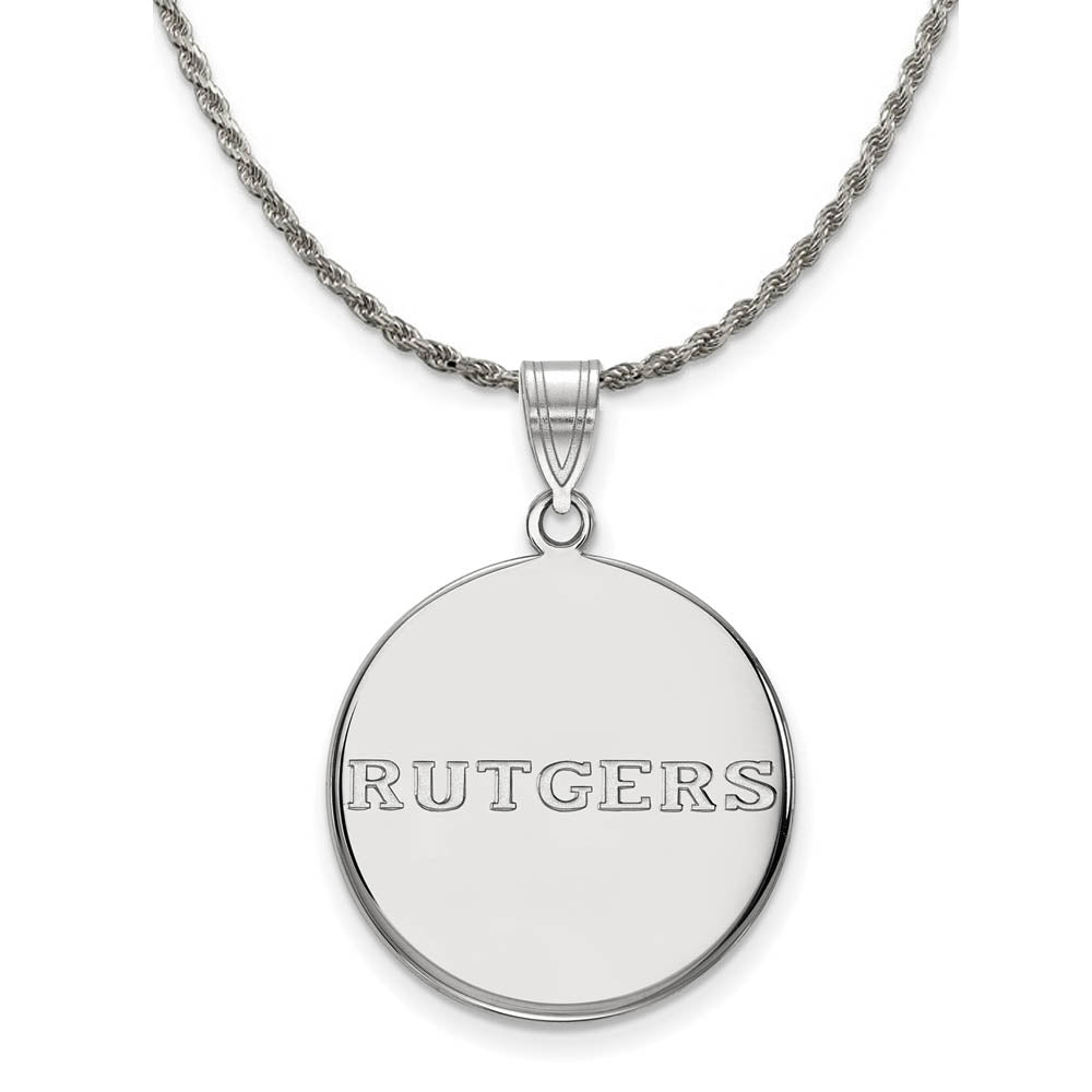 Sterling Silver Rutgers Large Disc Pendant Necklace, Item N18759 by The Black Bow Jewelry Co.