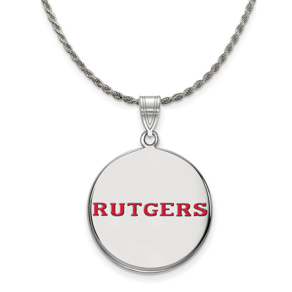 Sterling Silver Rutgers Large Enamel Disc Pendant Necklace, Item N18767 by The Black Bow Jewelry Co.