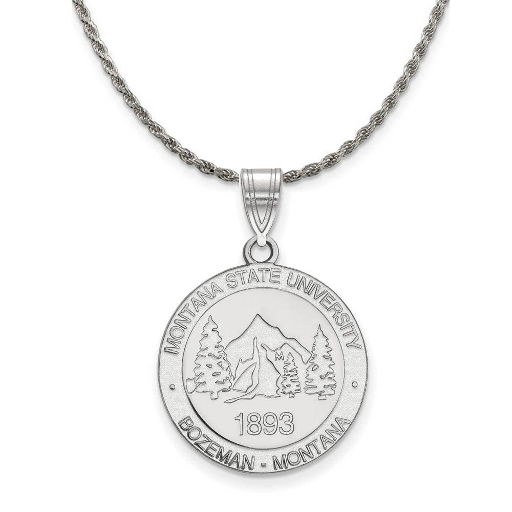 Sterling Silver Montana State Large Crest Pendant Necklace, Item N18777 by The Black Bow Jewelry Co.