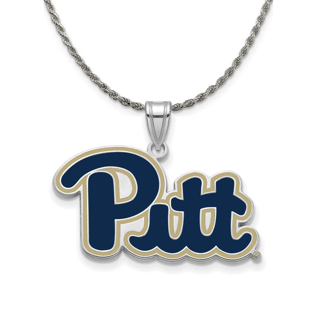 Sterling Silver U. of Pittsburgh Large Enamel Necklace, Item N18781 by The Black Bow Jewelry Co.