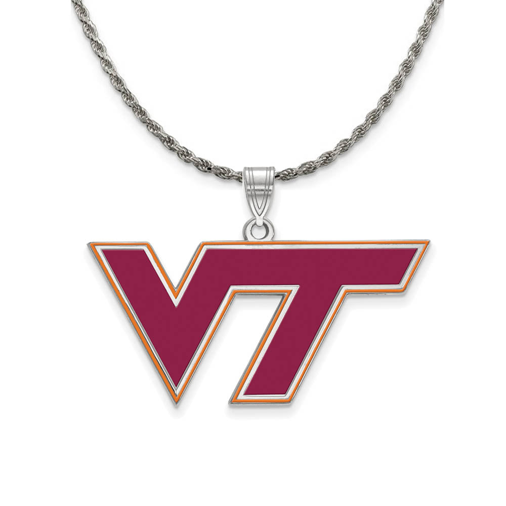 Sterling Silver Virginia Tech Large Enamel 'VT' Necklace, Item N18783 by The Black Bow Jewelry Co.