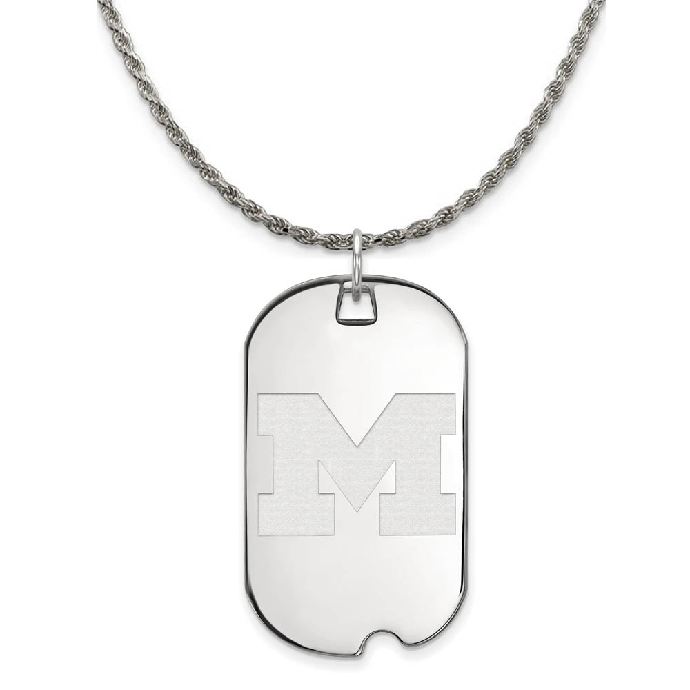 Sterling Silver U. of Michigan Large Initial M Dog Tag Necklace, Item N18795 by The Black Bow Jewelry Co.