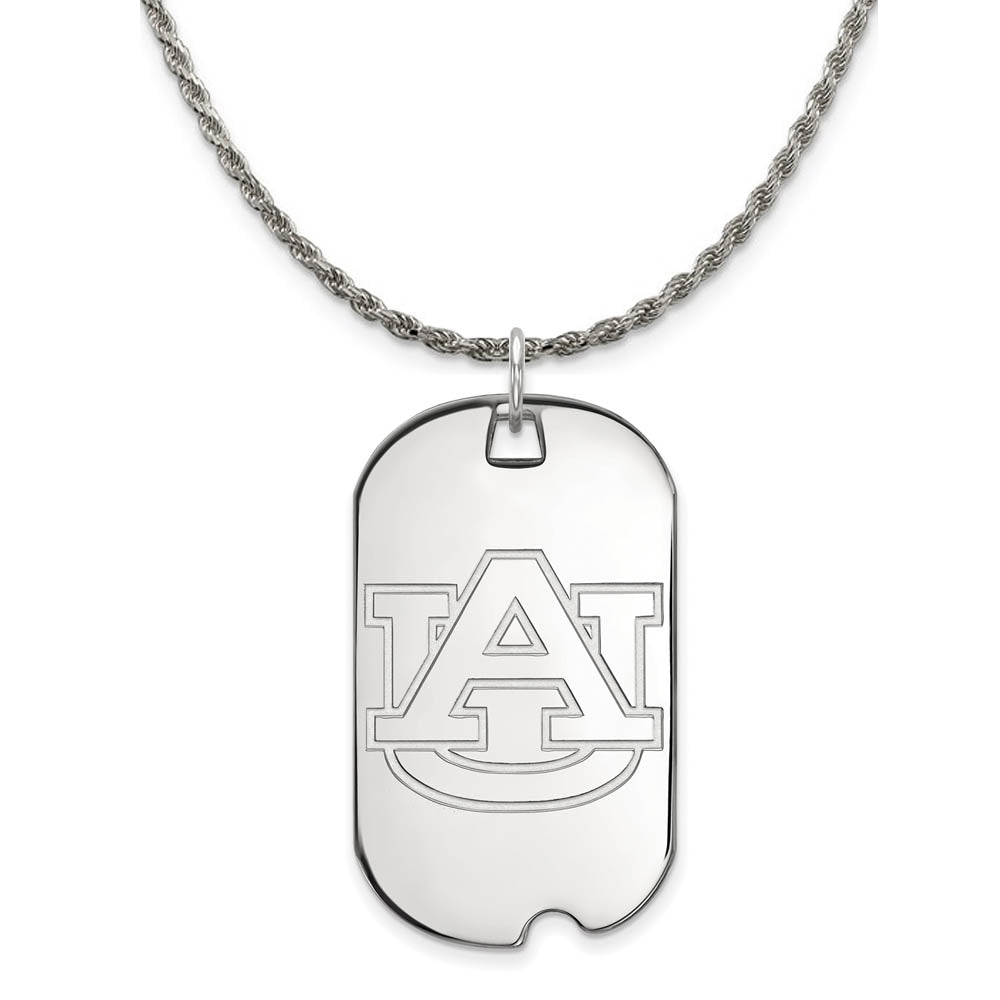 Sterling Silver Auburn U Large Dog Tag Pendant Necklace, Item N18798 by The Black Bow Jewelry Co.
