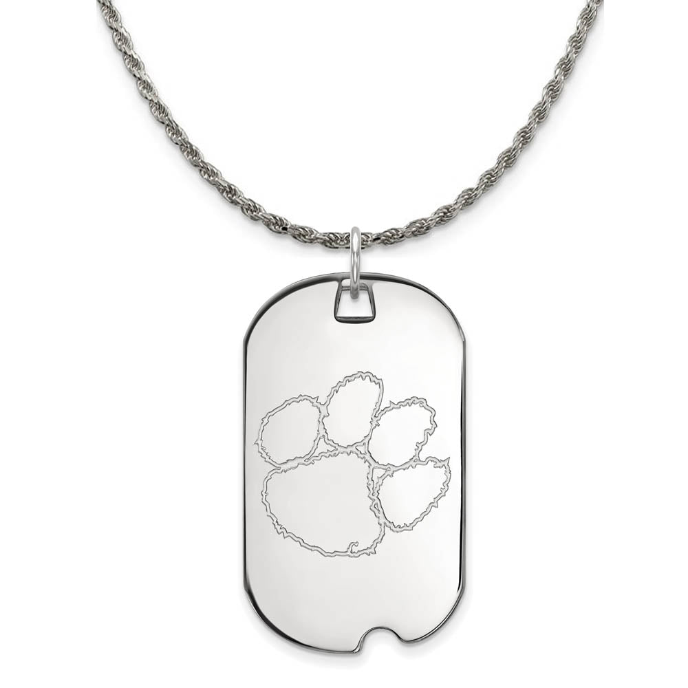 Sterling Silver Clemson U Large Dog Tag Pendant Necklace, Item N18799 by The Black Bow Jewelry Co.
