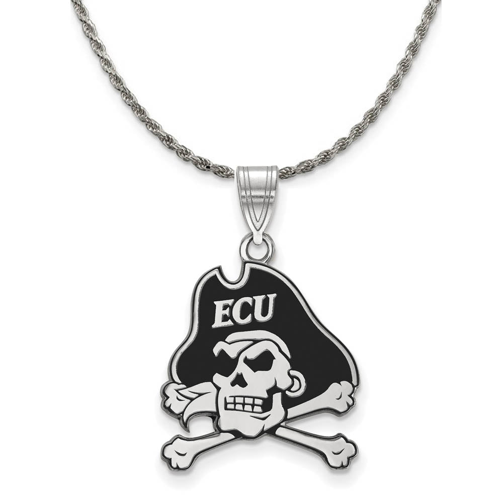 Sterling Silver East Carolina U Large Enamel Logo Necklace, Item N18800 by The Black Bow Jewelry Co.