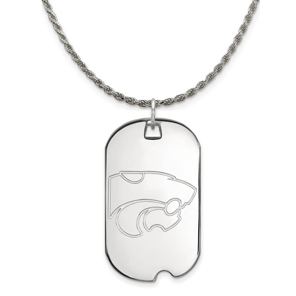 Sterling Silver Kansas State Large Dog Tag Pendant Necklace, Item N18804 by The Black Bow Jewelry Co.