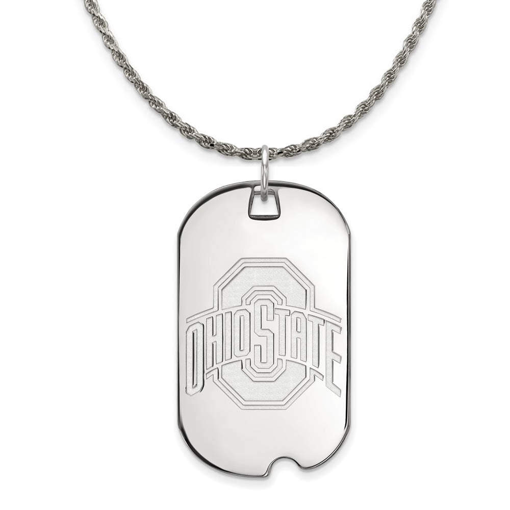 Sterling Silver Ohio State Large Dog Tag Pendant Necklace, Item N18811 by The Black Bow Jewelry Co.