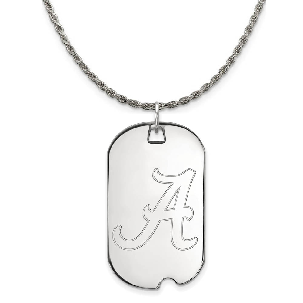 Sterling Silver U. of Alabama Large Initial A Dog Tag Necklace, Item N18814 by The Black Bow Jewelry Co.