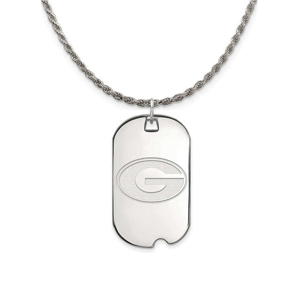 Sterling Silver U. of Georgia Large Dog Tag Pendant Necklace, Item N18816 by The Black Bow Jewelry Co.