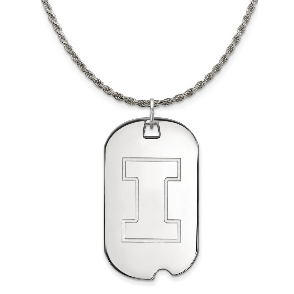 Sterling Silver U. of Illinois Large Initial I Dog Tag Necklace, Item N18818 by The Black Bow Jewelry Co.