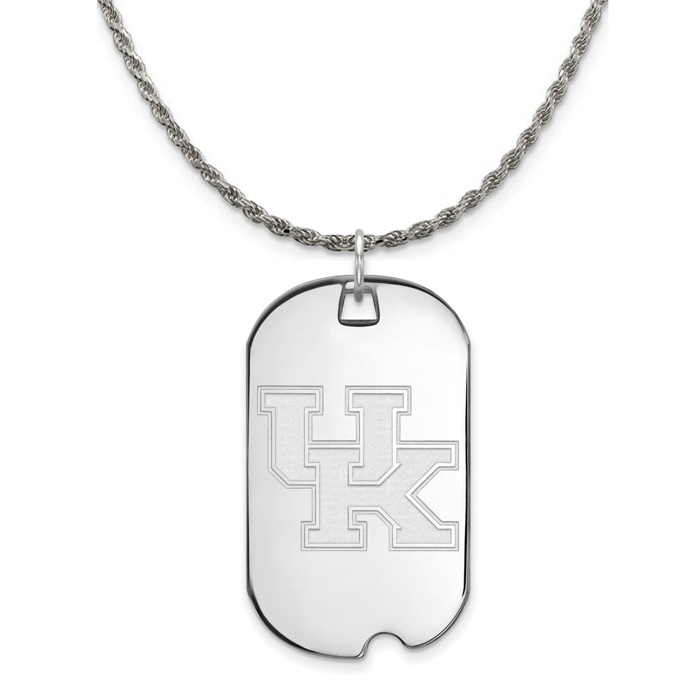 Sterling Silver U. of Kentucky Large Dog Tag Pendant Necklace, Item N18819 by The Black Bow Jewelry Co.