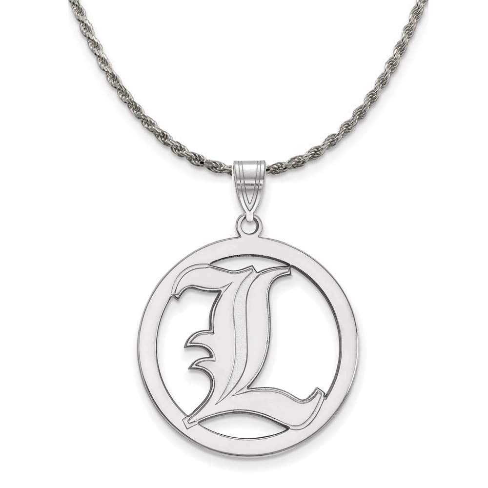 Sterling Silver U. of Louisville Large Circle Pendant Necklace, Item N18820 by The Black Bow Jewelry Co.