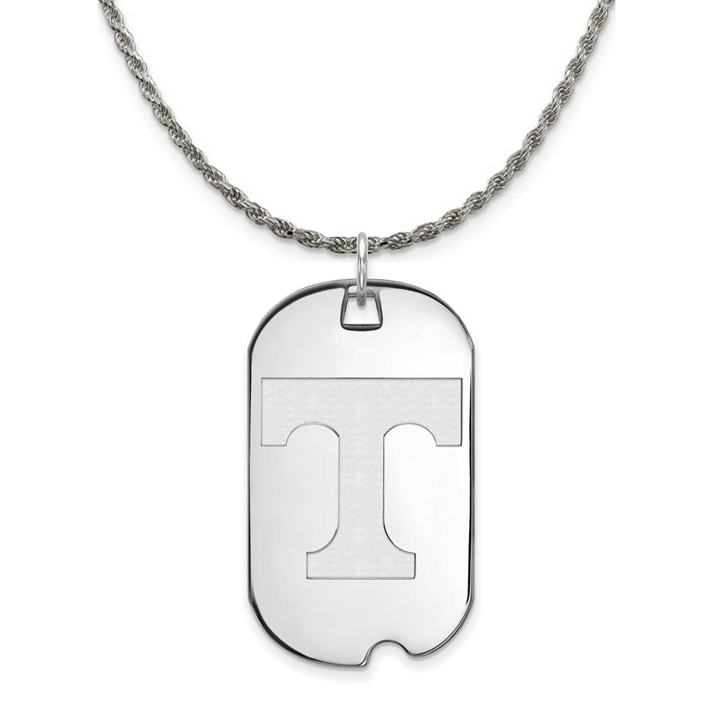 Sterling Silver U. of Tennessee Large Initial T Dog Tag Necklace, Item N18824 by The Black Bow Jewelry Co.