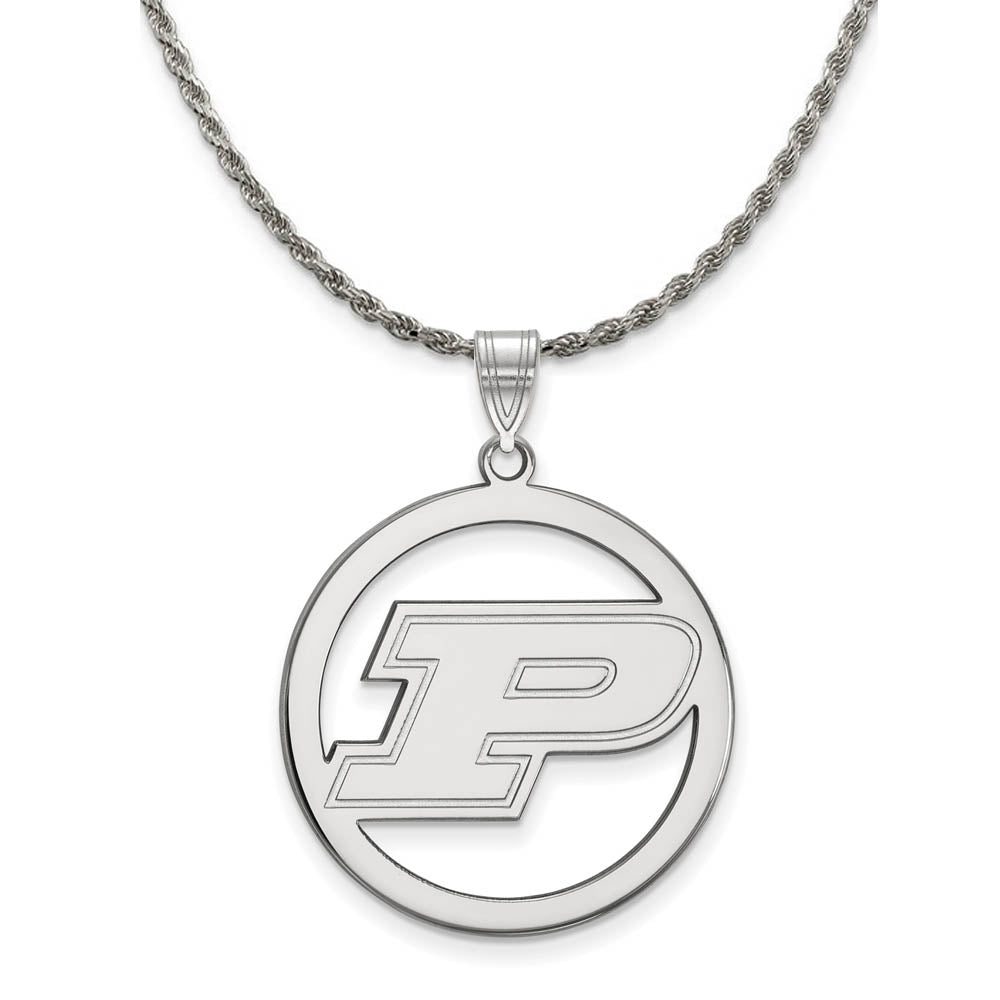Sterling Silver Purdue Large Initial P Circle Necklace, Item N18829 by The Black Bow Jewelry Co.