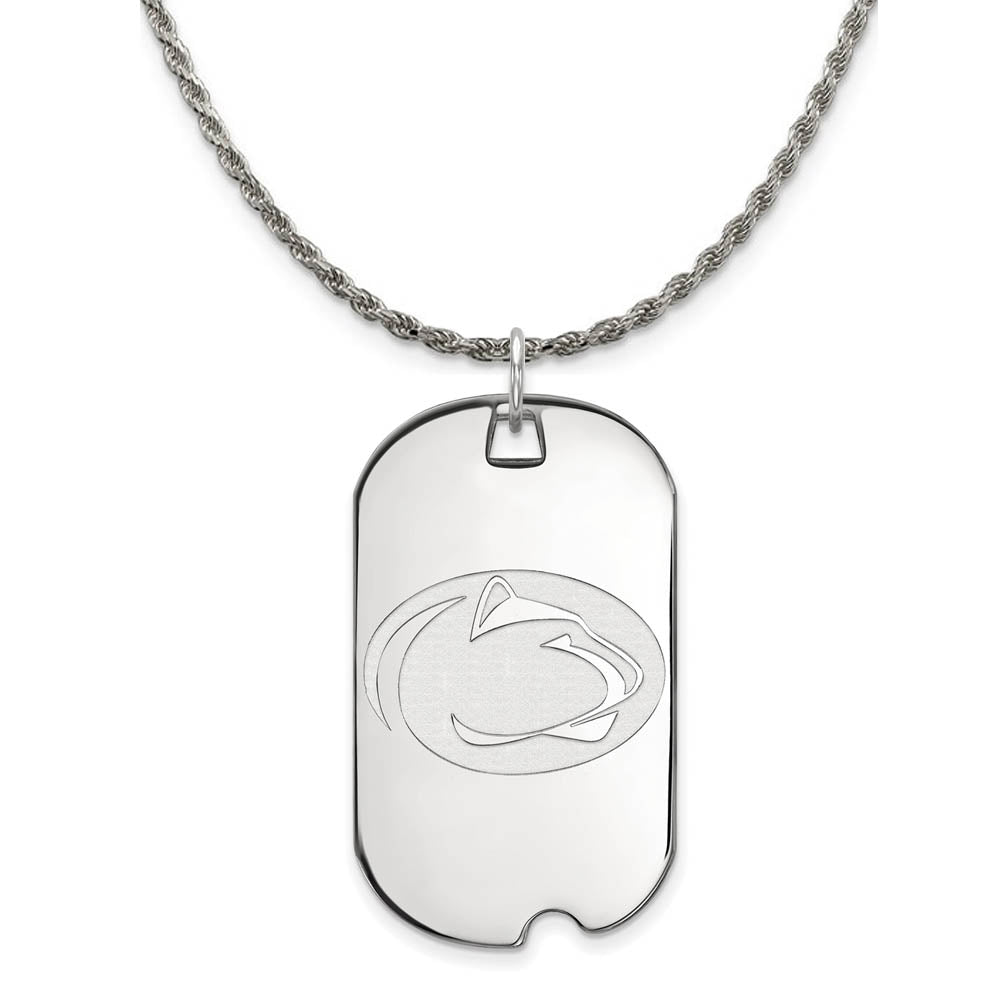 Sterling Silver Penn State Large Dog Tag Pendant Necklace, Item N18839 by The Black Bow Jewelry Co.