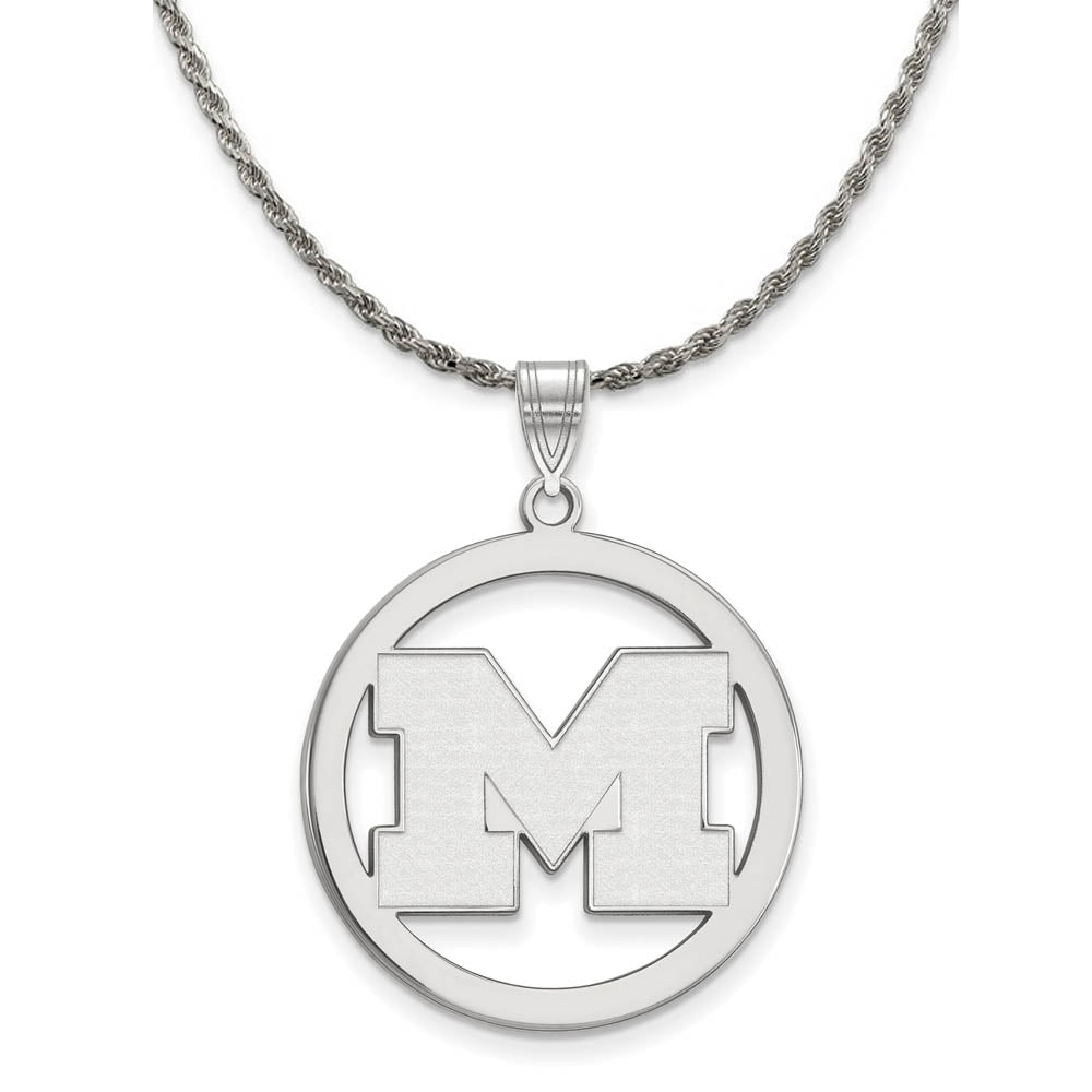Sterling Silver U. of Michigan Large Initial M Circle Necklace, Item N18842 by The Black Bow Jewelry Co.