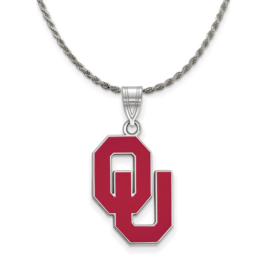 Sterling Silver U. of Oklahoma Large Enamel Pendant Necklace, Item N18843 by The Black Bow Jewelry Co.