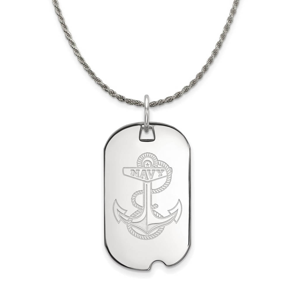 Sterling Silver U.S. Navy Large Dog Tag Pendant Necklace, Item N18848 by The Black Bow Jewelry Co.