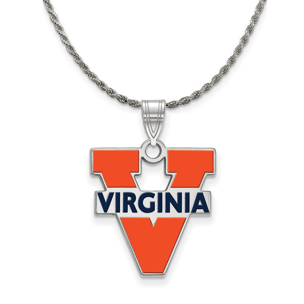 Sterling Silver U. of Virginia Large Enamel 'V' Logo Necklace, Item N18851 by The Black Bow Jewelry Co.