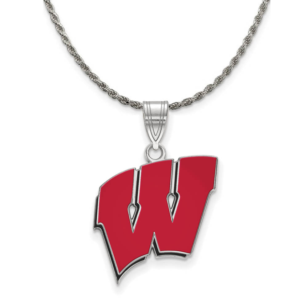 Sterling Silver U. of Wisconsin Large Enamel 'W' Necklace, Item N18852 by The Black Bow Jewelry Co.