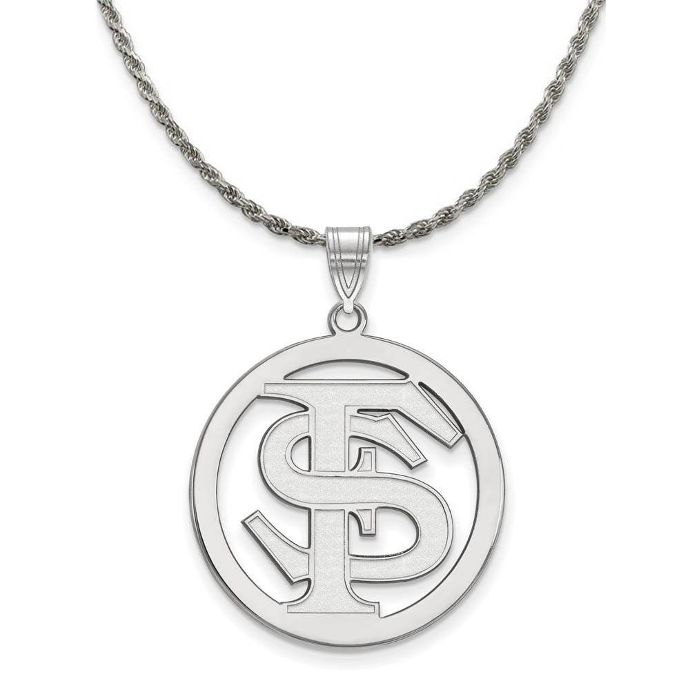 Sterling Silver Florida State Large Circle Pendant Necklace, Item N18859 by The Black Bow Jewelry Co.