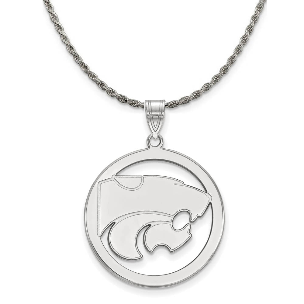 Sterling Silver Kansas State Large Circle Pendant Necklace, Item N18860 by The Black Bow Jewelry Co.