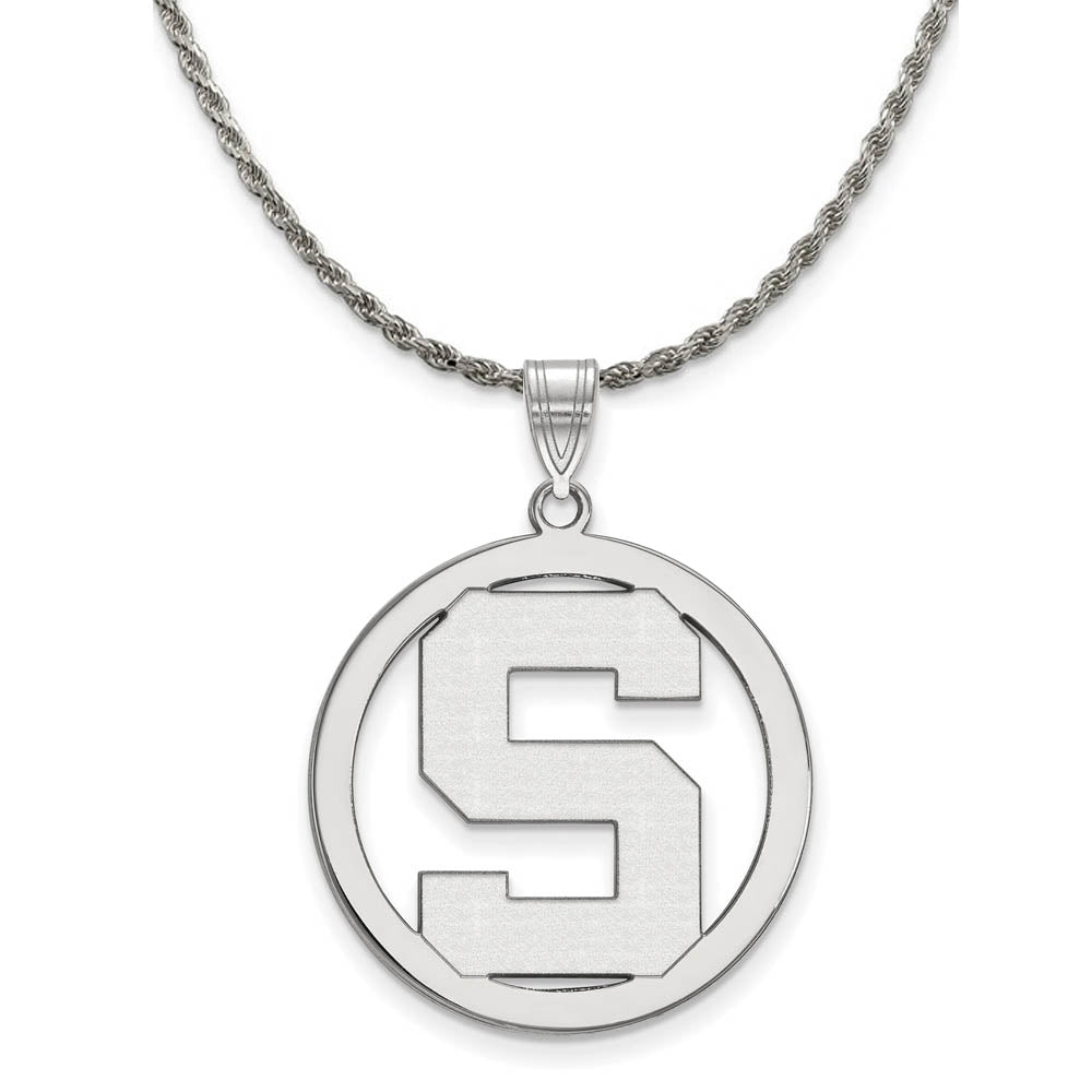 Sterling Silver Michigan State Large Circle Pendant Necklace, Item N18861 by The Black Bow Jewelry Co.