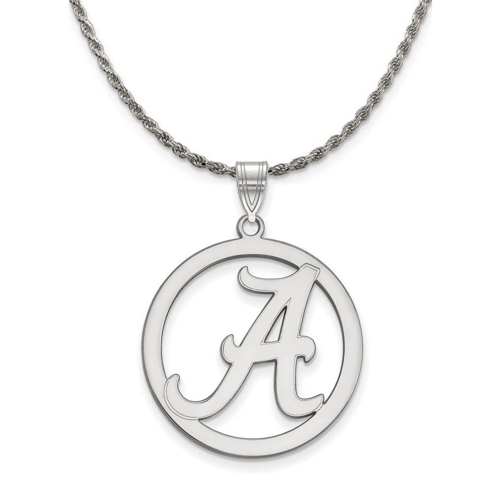 Sterling Silver U of Alabama Large Initial A Circle Pendant Necklace, Item N18863 by The Black Bow Jewelry Co.
