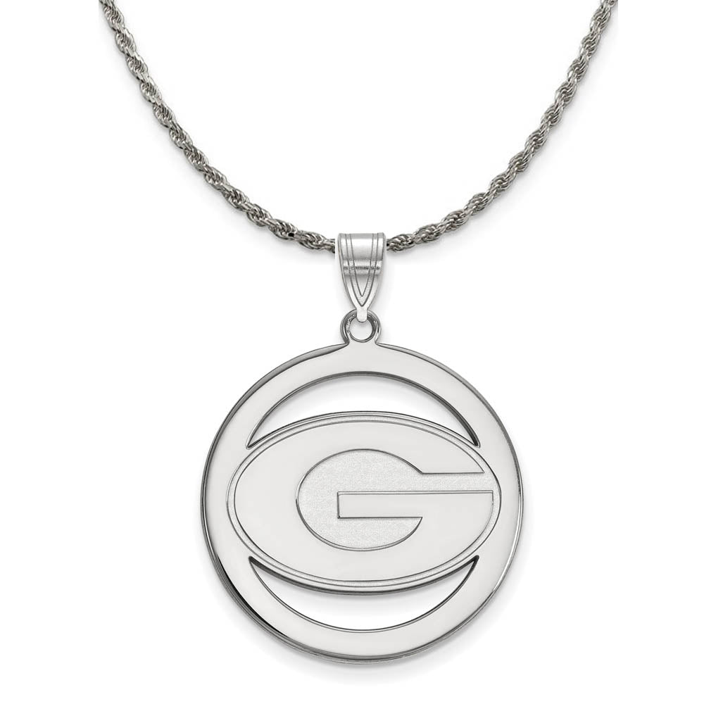 Sterling Silver U. of Georgia Large Circle Pendant Necklace, Item N18865 by The Black Bow Jewelry Co.