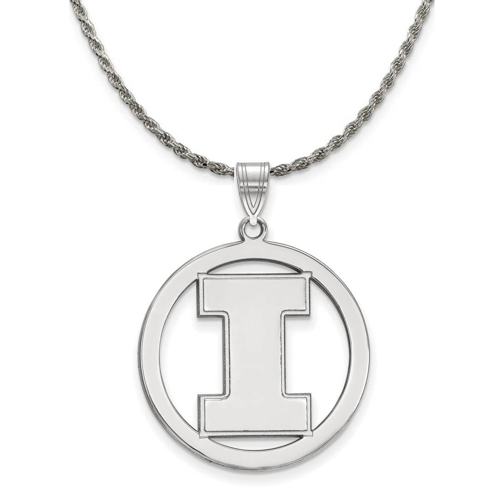 Sterling Silver U. of Illinois Large Initial I Circle Necklace, Item N18866 by The Black Bow Jewelry Co.