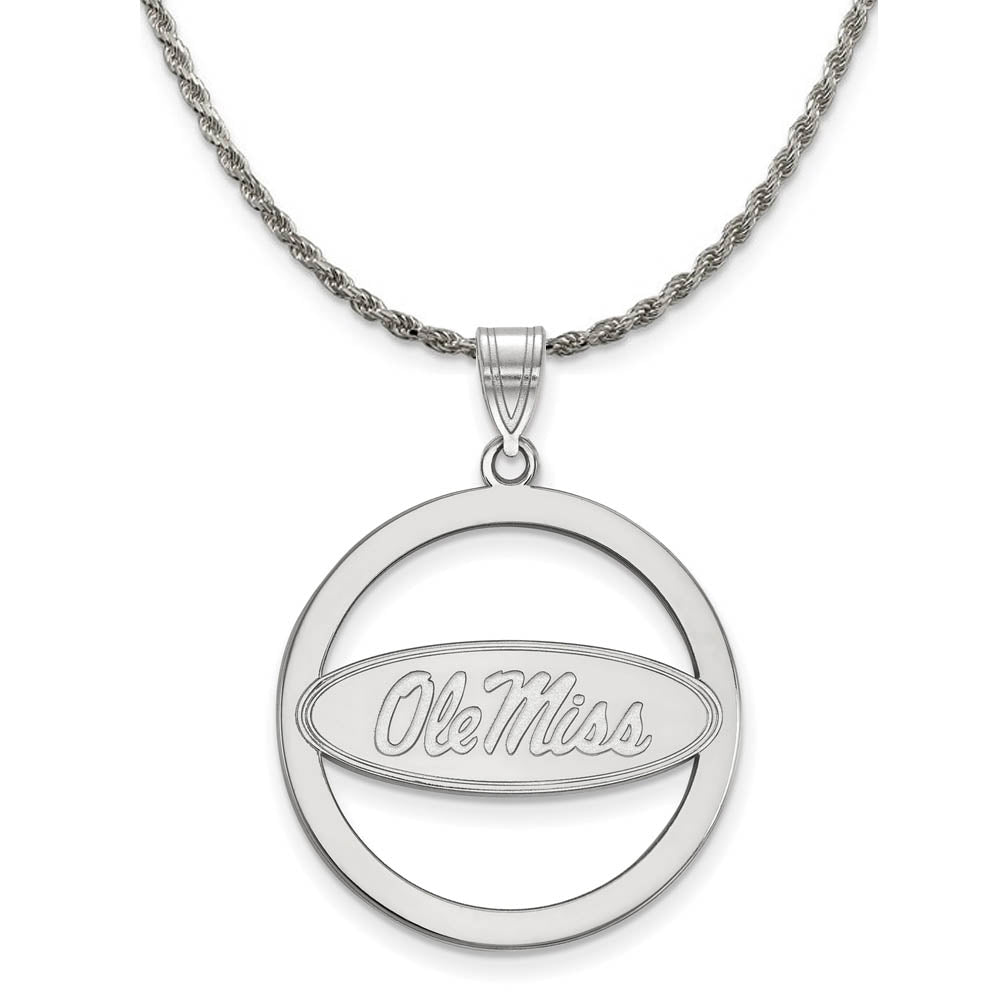 Sterling Silver U. of Mississippi Large Circle Necklace, Item N18869 by The Black Bow Jewelry Co.