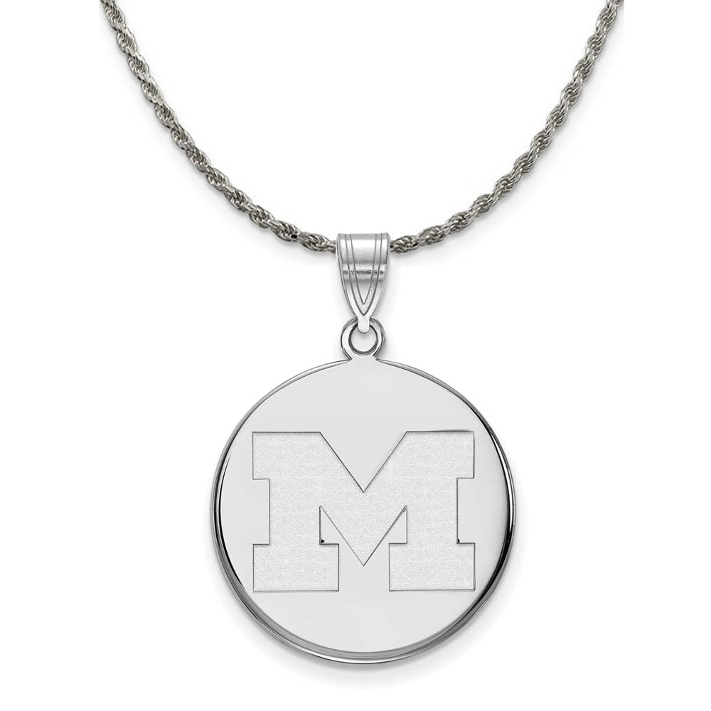 Sterling Silver U. of Michigan Large Initial M Disc Necklace, Item N18880 by The Black Bow Jewelry Co.
