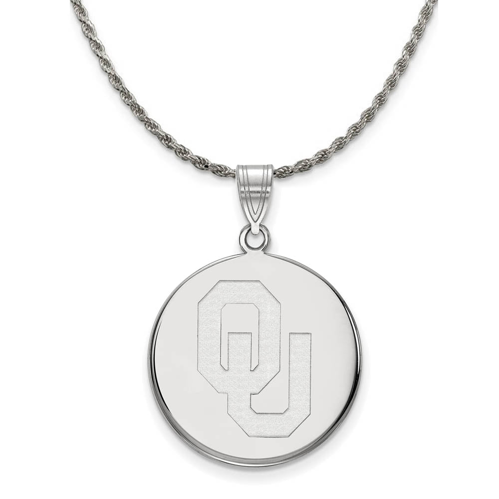 Sterling Silver U. of Oklahoma Large 'OU' Disc Necklace, Item N18881 by The Black Bow Jewelry Co.