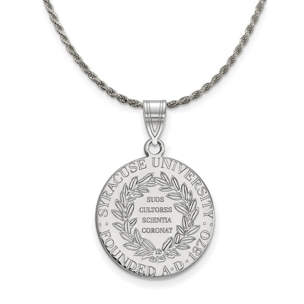 Sterling Silver Syracuse U. Large Crest Pendant Necklace, Item N18884 by The Black Bow Jewelry Co.