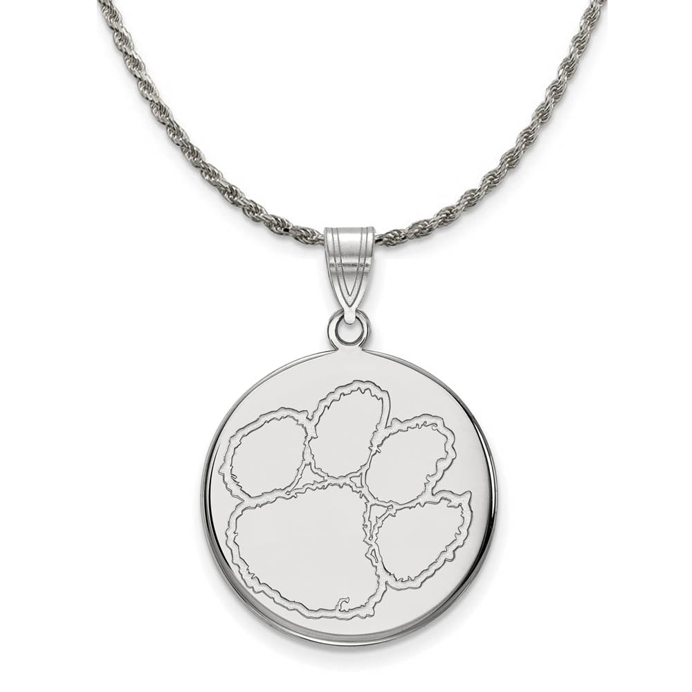 Sterling Silver Clemson U Large Disc Pendant Necklace, Item N18891 by The Black Bow Jewelry Co.