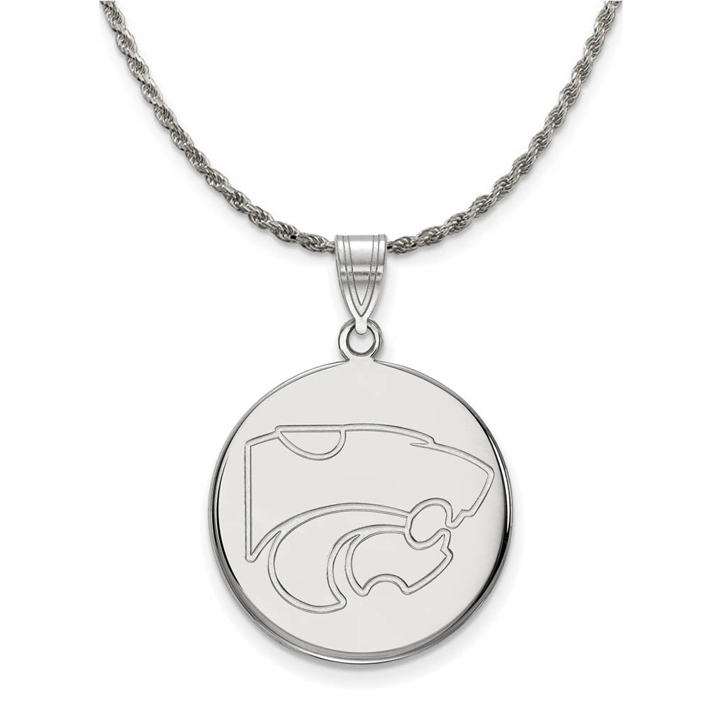 Sterling Silver Kansas State Large Disc Pendant Necklace, Item N18894 by The Black Bow Jewelry Co.