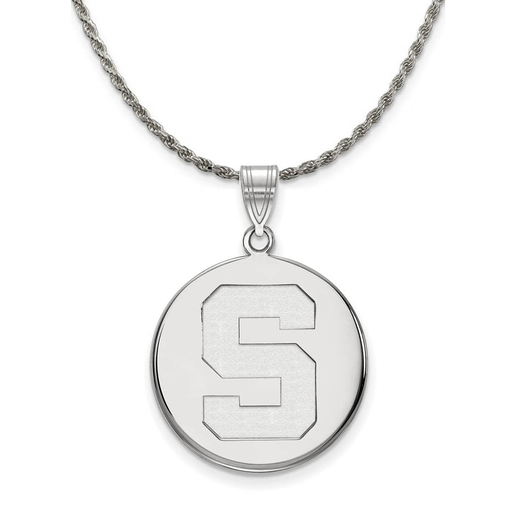 Sterling Silver Michigan State Large Initial S Disc Necklace, Item N18896 by The Black Bow Jewelry Co.