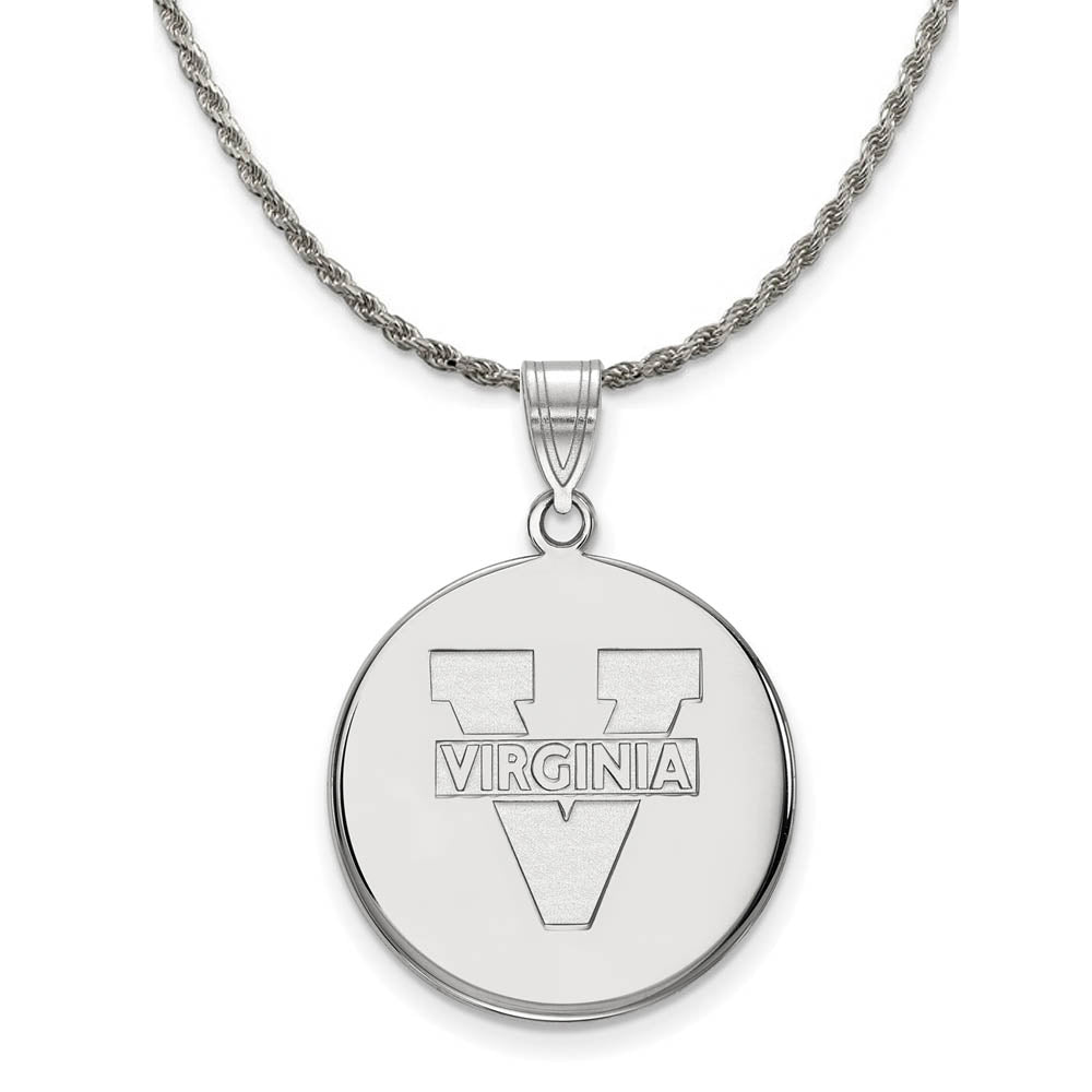 Sterling Silver U. of Virginia Large 'V' Logo Disc Necklace, Item N18900 by The Black Bow Jewelry Co.